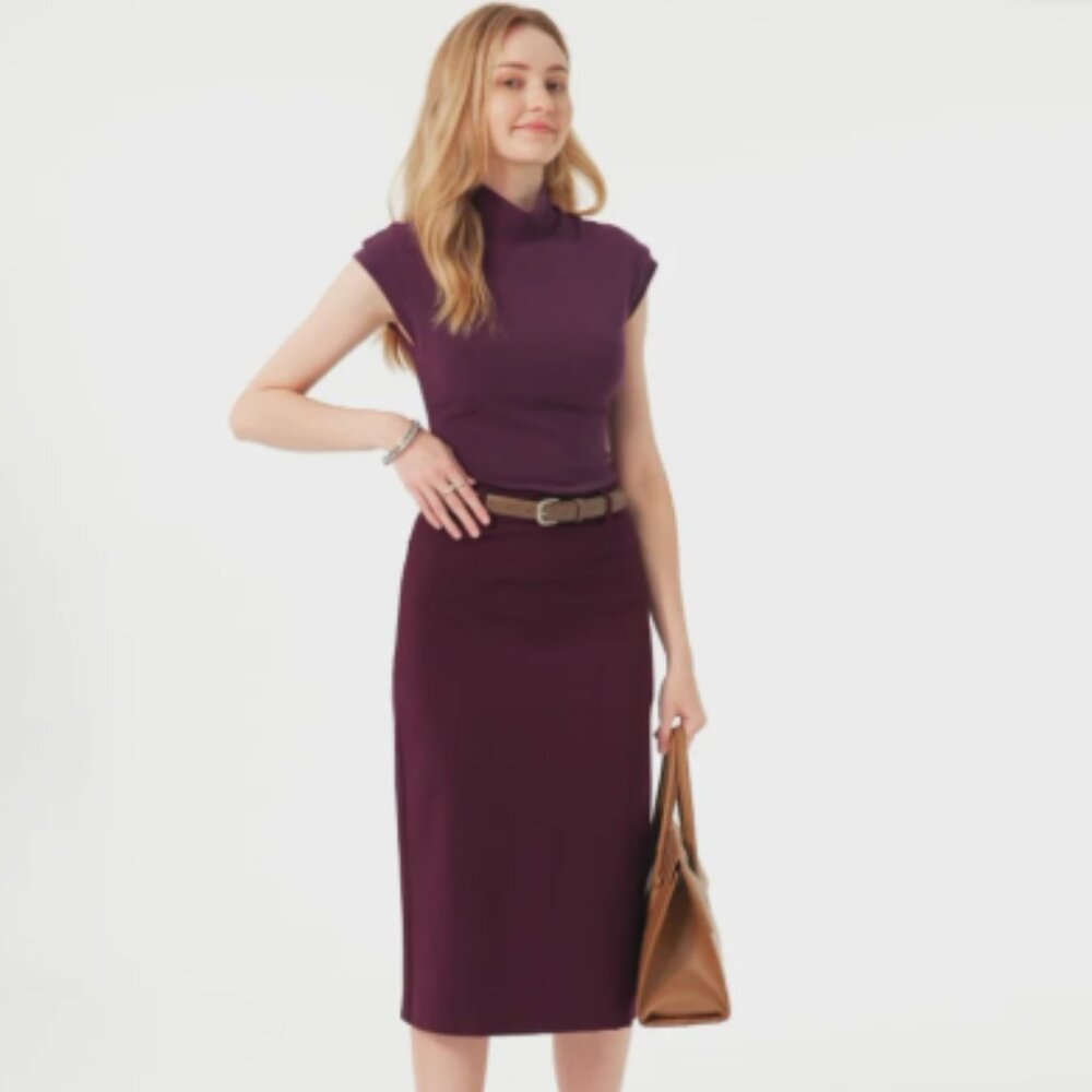 OGL Ponte-De-Roma Essential A-line Midi Skirt with Zippered Pockets NWT - Picture 3 of 11
